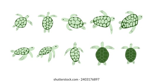 Turtle Character sea animal on deep background. Wild life illustration. Underwear world. Vector illustration.