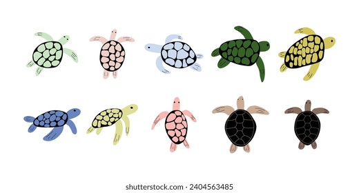 Turtle Character sea animal on deep background. Wild life illustration. Underwear world. Vector illustration.