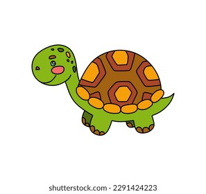 Turtle character Vector color doodle illustration isolated on white