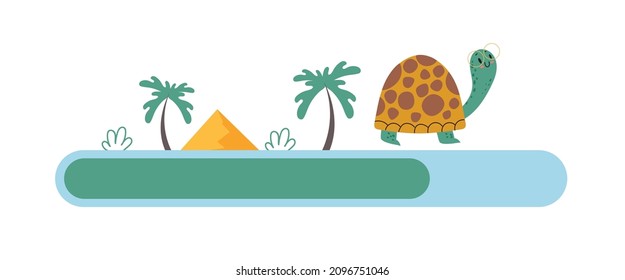 Turtle character web site downloading line concept. Vector flat graphic design cartoon illustration