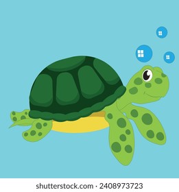 Turtle children's drawing blue background