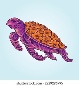 Turtle classic floral ornament illustration vector illustrations for your work logo, merchandise t-shirt, stickers and label designs, poster, greeting cards advertising business company or brands