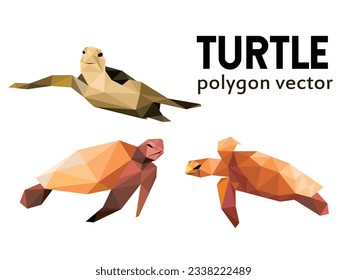 Colección de tortugas en poligonal bajo. Icono de tortuga en el mar en vector abstracto. Extracto vectorial de Turtle Set.