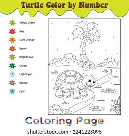 Turtle Color by number, Turtle Coloring page, Turtle outline vector