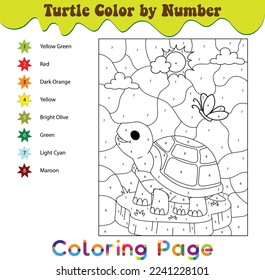 Turtle Color by number, Turtle Coloring page, Turtle outline vector
