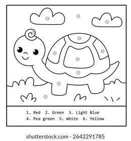 Turtle Color by Number for Kids – Cute Animal Learning Page