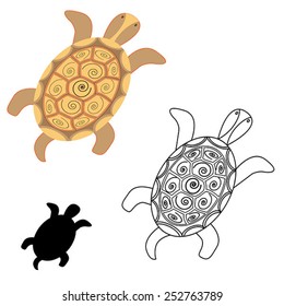 The turtle color, the stencil, the outline is black. Vector illustration