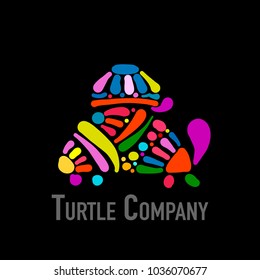 Turtle colorful logo, black silhouette for your design