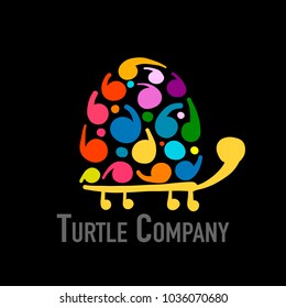 Turtle colorful logo, black silhouette for your design