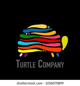 Turtle colorful logo, black silhouette for your design