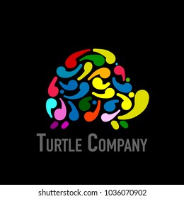 Turtle colorful logo, black silhouette for your design