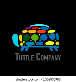 Turtle colorful logo, black silhouette for your design