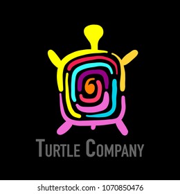 Turtle colorful logo, black silhouette for your design