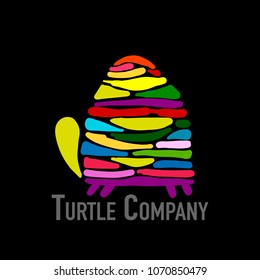 Turtle colorful logo, black silhouette for your design