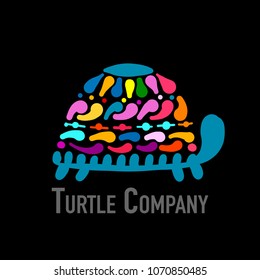 Turtle colorful logo, black silhouette for your design