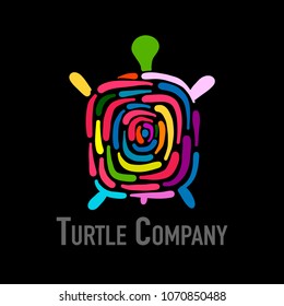 Turtle colorful logo, black silhouette for your design