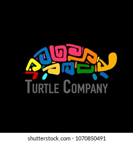 Turtle colorful logo, black silhouette for your design