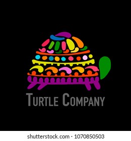 Turtle colorful logo, black silhouette for your design
