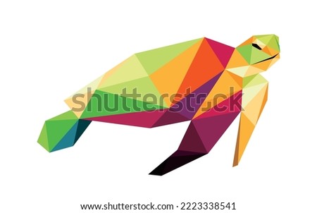 Turtle in colorful Polygon low poly. Turtle Abstract colorful Vector Icon. Turtle colorful logo Illustration