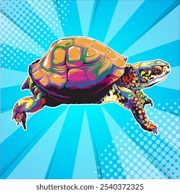 a turtle with colorful popart style	