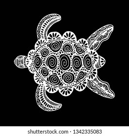 Turtle coloring book for adults vector illustration. Anti-stress coloring for adult. Zentangle style. Black and white lines, hand drawing