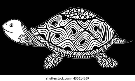 Turtle coloring book for adults vector illustration. Anti-stress coloring for adult. Zentangle style. Black and white lines, hand drawing