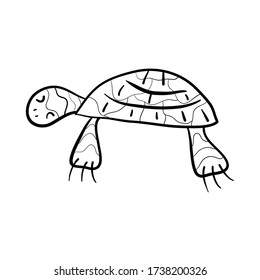 Turtle Coloring book. A hand-drawn water animal. Monochrome Simple doodle vector illustration