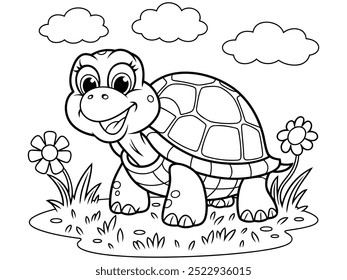 Turtle coloring book page for kids