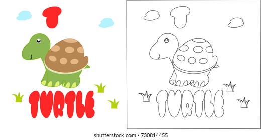 turtle coloring book. vector cartoon illustration