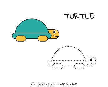 Turtle coloring book vector illustration isolated on white background flat. Drawing lessons for kids with jobs animal coloring pages.