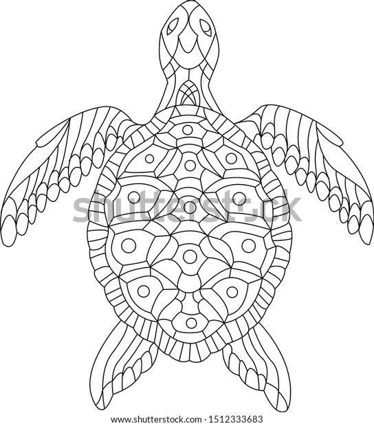 turtle coloring page adults art therapy stock vector