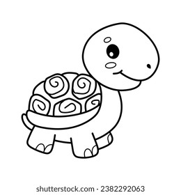 Turtle. Coloring page, coloring book page. Black and white vector illustration.