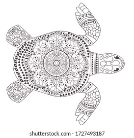 Turtle Coloring page Vector. Cartoon. Isolated art on white background. 