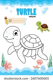 Turtle Coloring Sheet - Printable for Kids