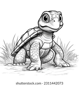 Turtle, colouring book for kids, vector illustration