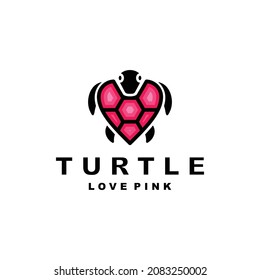 Turtle combination with love icon in white background, template vector logo design