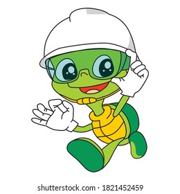 Turtle construction workers, Funny turtle isolated on white background.