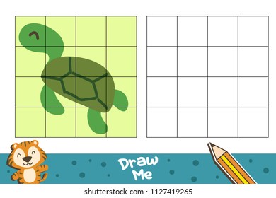Turtle Copy the picture. Coloring book. Educational game for children