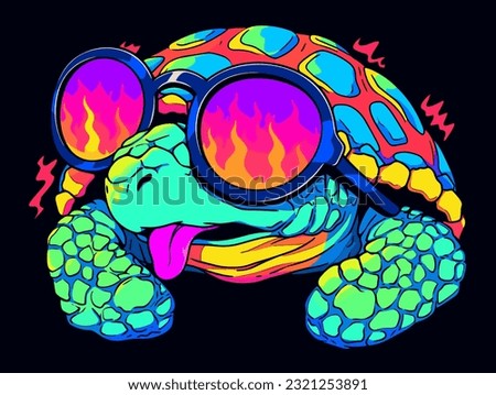 a turtle creature with hip sunglasses and an eccentric shell pattern