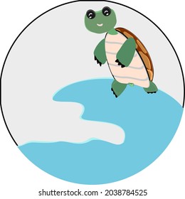 Turtle cute cartoon brown vector illustration marine animal