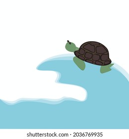 Turtle cute cartoon brown white background vector illustration marine animal