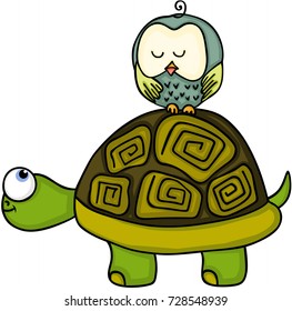 Turtle with cute owl sleeping
