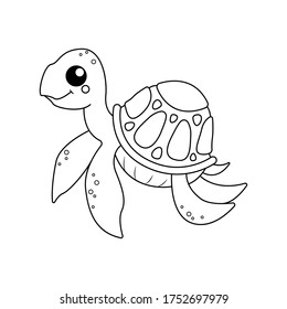 Turtle Cute Vector Illustration Blackwhite Outline Stock Vector ...