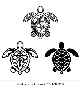 turtle with decoration, set of ocean turtle