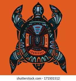 Turtle with decorative ornament, vector 