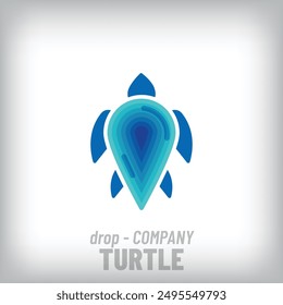 Turtle design logo with unique water falling. Creative animal, company icon template. vector