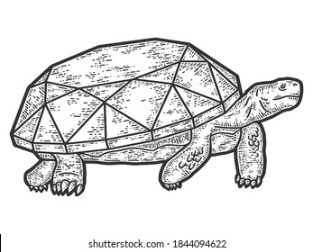 Turtle with a diamond. Engraving vector illustration. Sketch scratch board imitation.