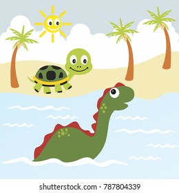 turtle and dino vector cartoon