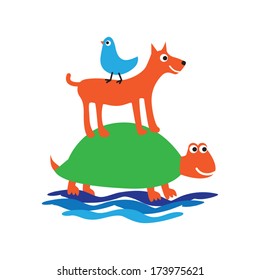 turtle, dog and bird vector illustration
