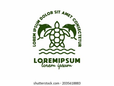 Turtle and dolphins line art with lorem ipsum text design